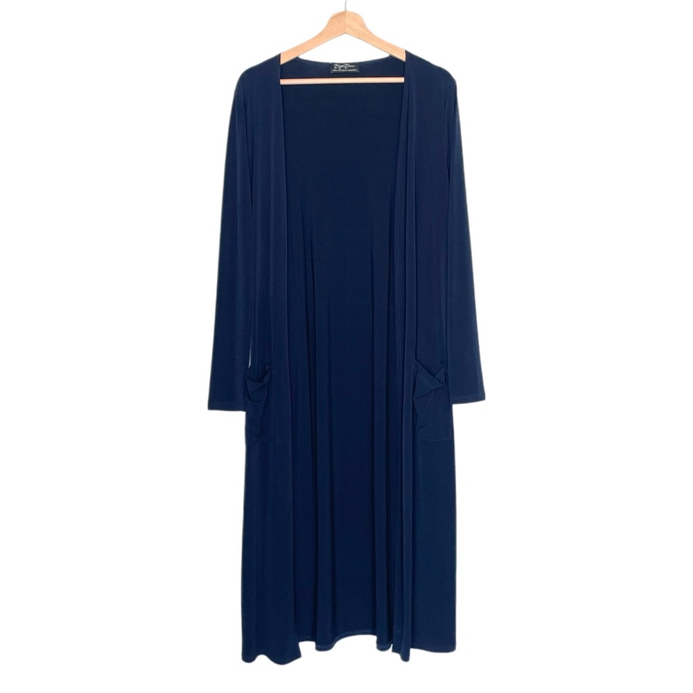 Brigitte Brianna Lifestyle Cardigan Medium Blue Long Duster Open Front Pocket